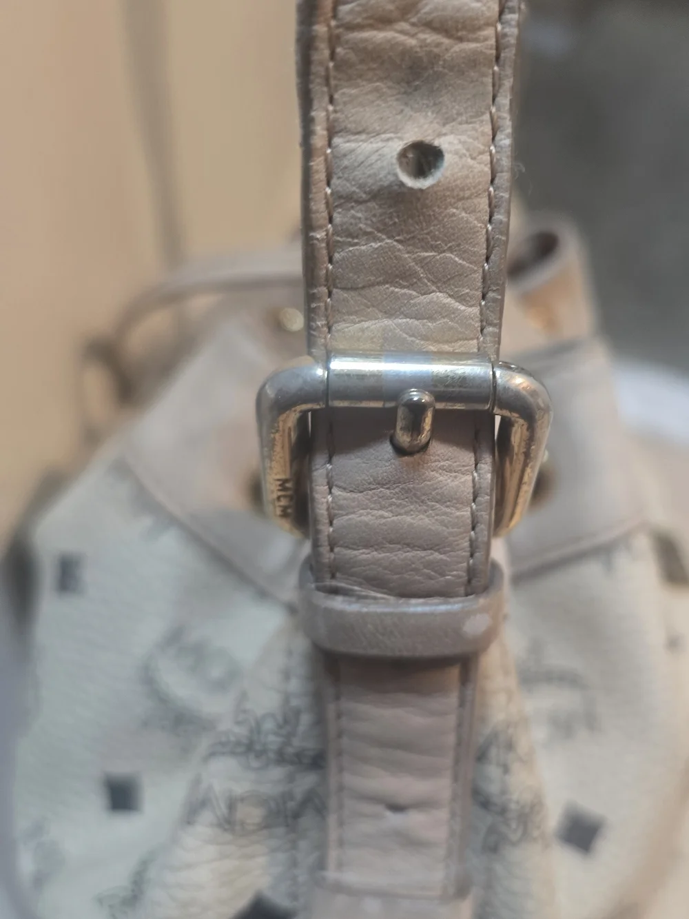 MCM Beige Leather Drawstring Bucket Bag - Picture 8 of 16